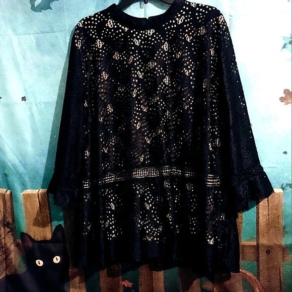 PRETTY LACE OVER NUDE LINER VINTAGE STYLE BLOUSE WOMEN'S XL - Picture 1 of 13